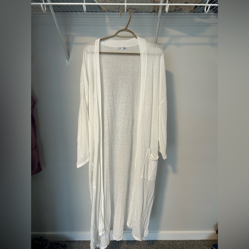Dex White Long Open-Front Knit Cardigan